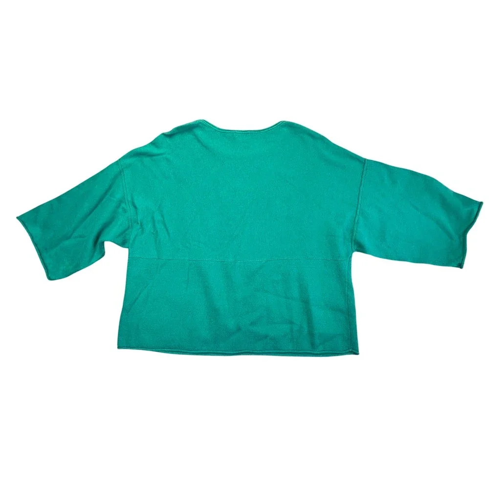 Pure Jill Sweater Women XS Petite Teal Green Cotton Cashmere Boxy‎ Pockets